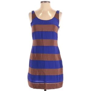New with Tags Greylin Silk Sapphire Mini Dress with Brown Stripes in Small